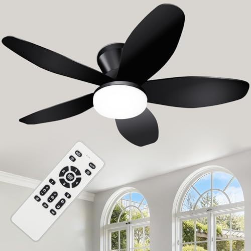 ZOEYON Small Ceiling Fan with Light - 35 Inch Flush Mount Ceiling Fan with Lights and Remote, Low Profile Ceiling Fans with 5 Reversible Blades, 6 Wind Speeds, Black Ceiling Fans for Bedroom ZOEYON Small Ceiling Fan with Light - 35 Inch Flush Mount Ceiling Fan with Lights and Remote, Low Profile Ceiling Fans with 5 Reversible Blades, 6 Wind Speeds, Black Ceiling Fans for Bedroom - Image 1