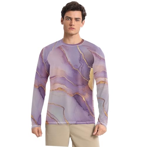 Marble Rose Gold Purple Men's Rash Guard Fishing Long Sleeve Mens Sun Shirts UV Protection Long Sleeve Hiking