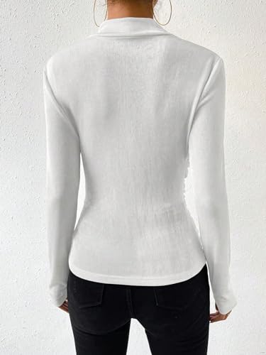 Image of SweatyRocks Women's Ruched Mock Neck Long Sleeve T Shirt Solid Slim Fitted Tee Tops