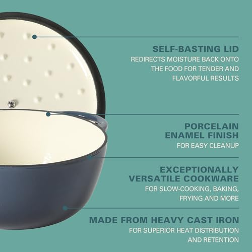 Image of Gibson Home Addlestone 2.65 Qt Enameled Cast Iron Dutch Oven Pot with Lid - Round, Oven Safe to 500F, Ideal for Bread Baking & Stews - Gradient Navy Blue