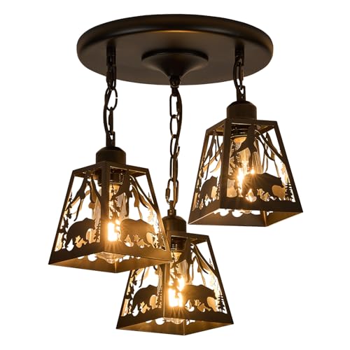 ZGYLIN Farmhouse Rustic Ceiling Light Fixture,Black Metal Cage Pendant Lights