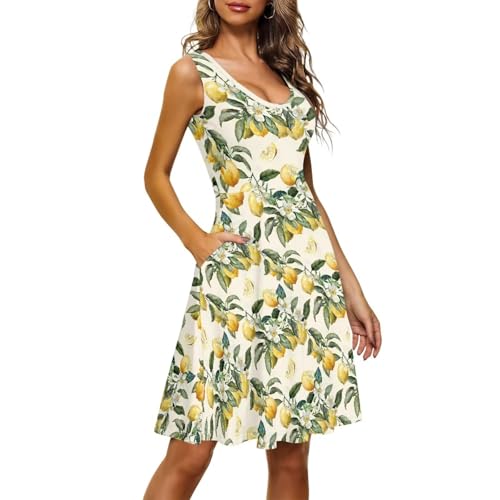 Image of Women Stylish Tank Dresses Sleeveless Round Neck Midi Casual Dress with Pocket for Summer