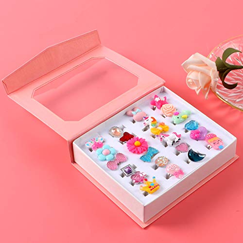Lorfancy Girls Kids Jewelry Rings 24 Pcs Little Toddler Girl Costume Princess Dress Up Party Favors Girls Toys #TOP2