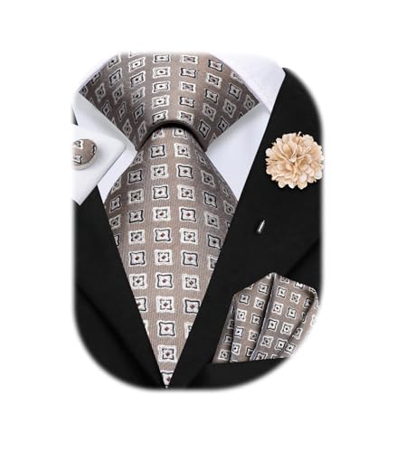 Image of Hi-Tie Mens Paisley Floral Striped Ties Set Silk Necktie and Lapel Pin for Men Pocket Square Cufflinks Set Business Wedding