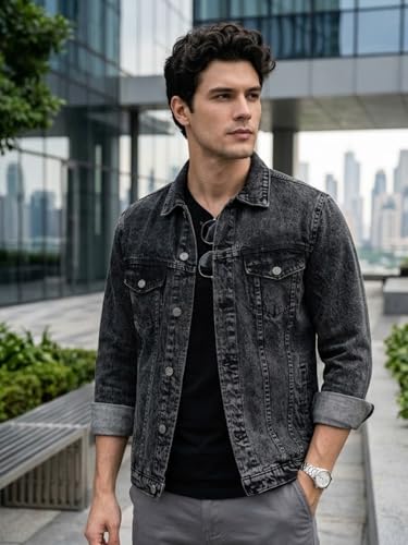Image of Urbano Fashion Men's Regular Fit Washed Full Sleeve Denim Jacket