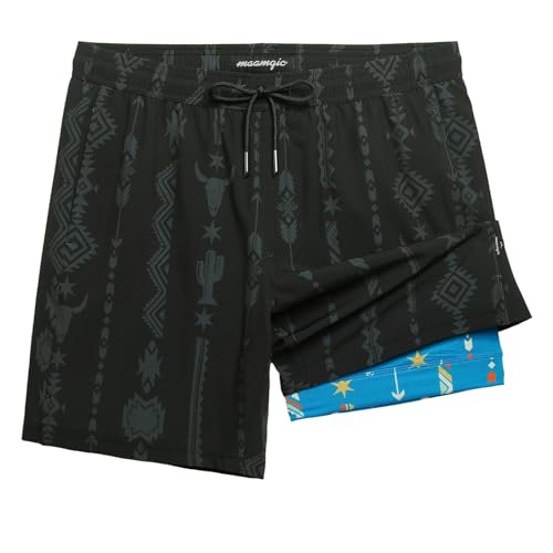 Image of maamgic Mens Swim Trunks with Compression Liner 7 Inch Inseam Mens Bathing Suit Quick Dry Swimming Trunks Swimsuit