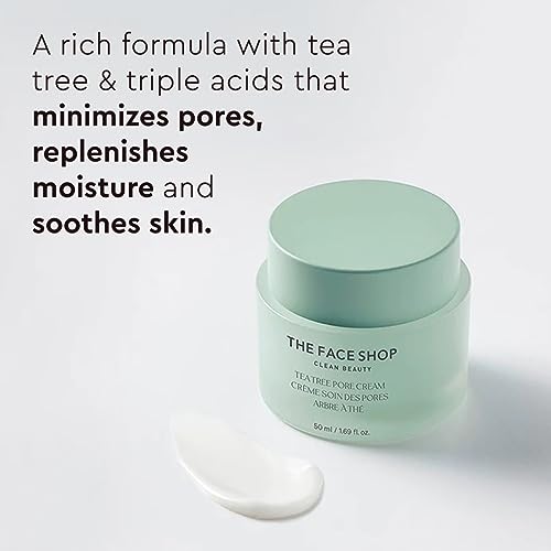 The Face Shop Tea Tree Pore Cream - Pore Minimizer, Hydrating, Soothing Face Moisturizer - AHA, BHA, PHA - Protects Skin Barrier - Hyaluronic Acid, Panthenol, Cica, Vitamin B5 - Korean Skin Care - Image 3