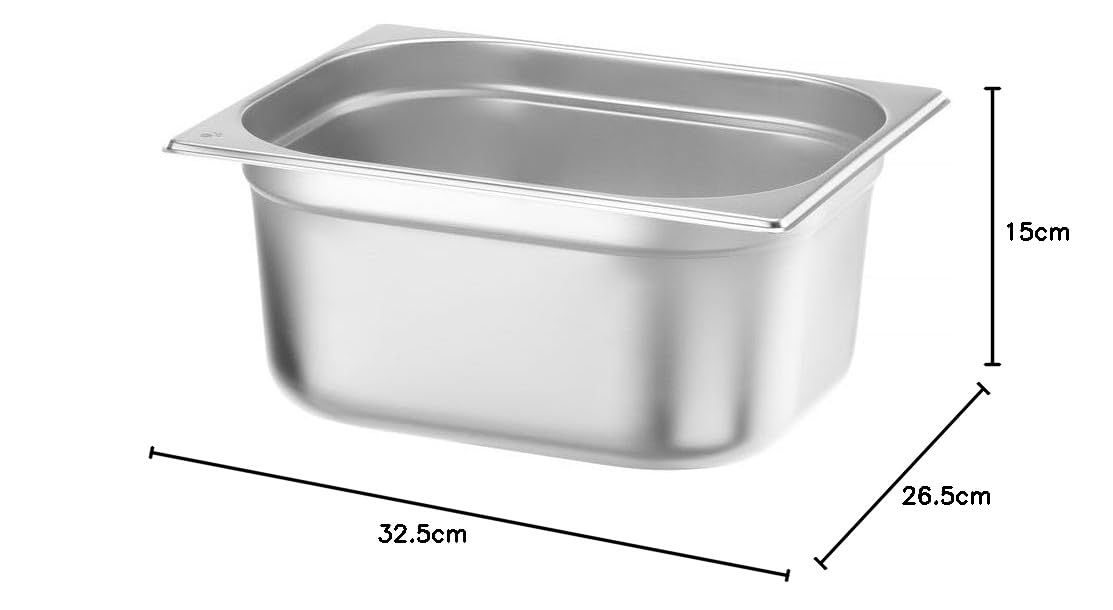 HENDI Recipiente Gastronorm GN 1/2, Budget Line, resistencia térmica -40 °C a 250 °C, apto para horno y baño maría, 9,5L, 325x265x(H) 150mm, acero inoxidable