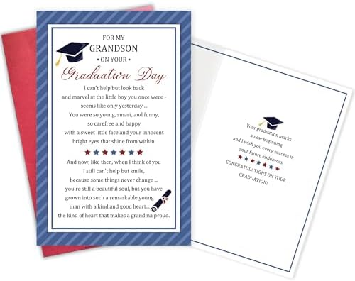 Graduation Card for Grandson from Grandma with Poem – Heartfelt Congratulations Card for Grandson, High School or College Graduate Gift – Includes Envelope