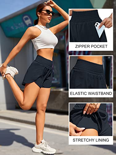 Image of BMJL Women's Athletic Shorts High Waisted Running Shorts Pocket Sporty Shorts Gym Elastic Workout Shorts