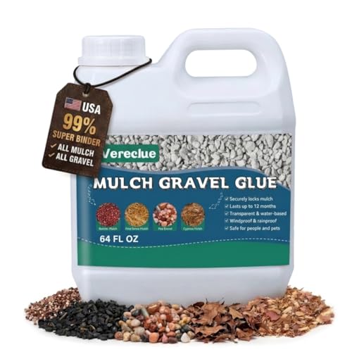 Image of Mulch Gravel Glue for Landscaping 64 Oz - Fast-Drying Rock Pea Glue, Waterproof Gravel Binder, Clear Adhesive for Rocks, Mulch, Pebbles, Rubber Outdoor Landscaping, Non-Toxic and Pet-Friendly