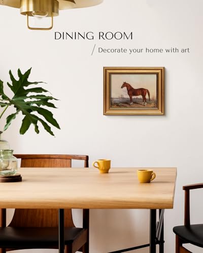 Image of HUARCEY Gold Framed Vintage Wall Art for Living Room, Animals Painting Prints Shelf Decor for Kitchen, Aesthetic Bedroom Wall Art, Best Gifts for Friends or Family - Ferghana horse 10L x 8W