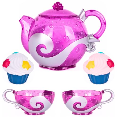 ArtCreativity Princess Tea and Treats Water Toy Set Pool Beach Bath Pretend Parties Teapot 2 Cups 2 Spraying Silicone Cupcakes Safe for Toddlers