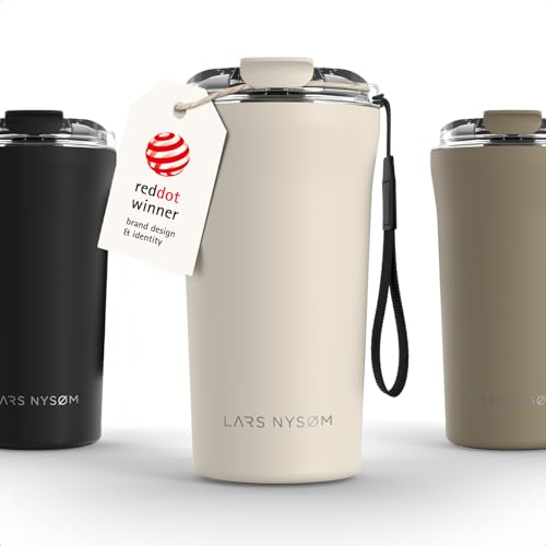 Image of LARS NYSOM Thermo Coffee Mug to go with Strap 17oz | Travel Mug 0.5 Liter with Insulation | Leak Proof Stainless Steel Thermal Tumbler for Coffee and Tea to Go (Cream Beige, 17oz)