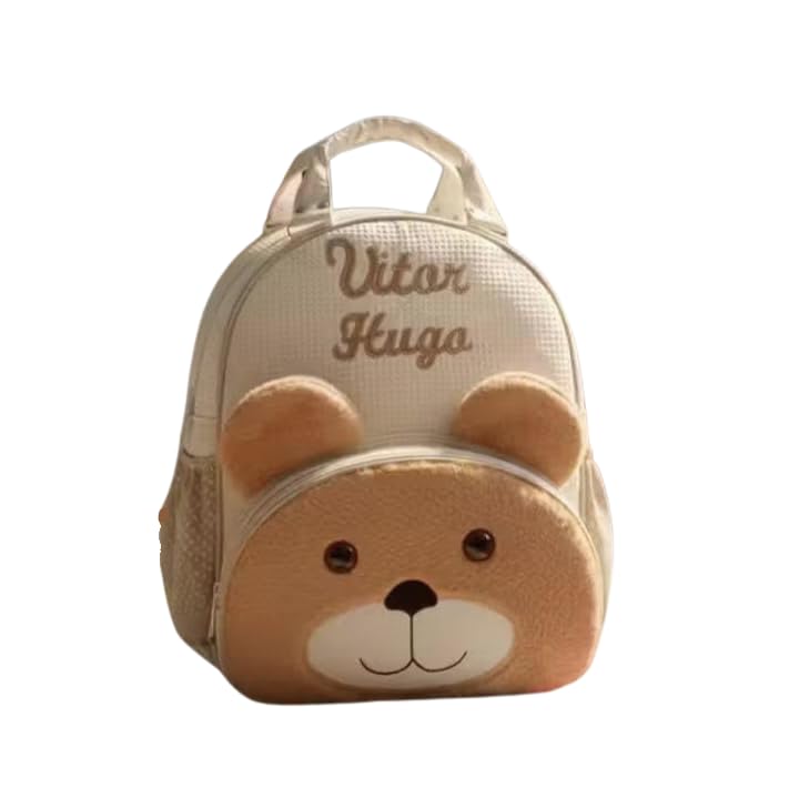 Mochila Infantil Personalizada Organização Estilo Tamanho G para Passeio e Creche Urso Palha