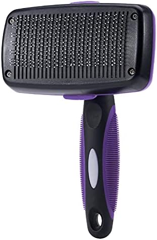 PUAYOIP Cat Grooming Brush Self Cleaning Beauty and Styling Comb Brush for Pets Removes Loose Undercoat, Mats and Tangled Hair for Dogs and Cats with Short to Long Hair (purple)