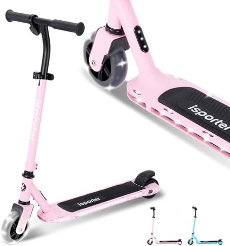Aero iSporter Kids Electric Scooter | Hand Acceleraor & LED Lights | Electric scooters for Boys Girls Ages 6-12 | Rubber Deck Mat, Battery Indicator& Adjustable Heights