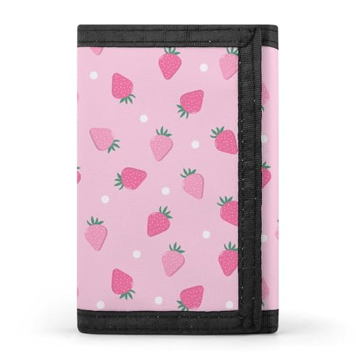 Cute Pink Strawberry Polka Dot Portable And Compact Three Fold Wallet