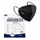 Bluelander Cubrebocas KN95 Desechables, 100 Piezas, Color Negro, Mascarillas para Adulto de 5 Capas con Ajuste Cómodo y...