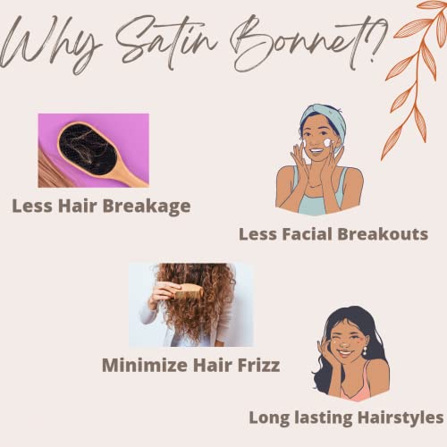 Image of Women's Satin Silk Bonnet for Hair 2 Satin Pillowcase 3 Premium Scrunchies, Adjustable Silk Cap Bonnet for Curly Hair with Ribbon Tie Band, Satin Hair Wrap