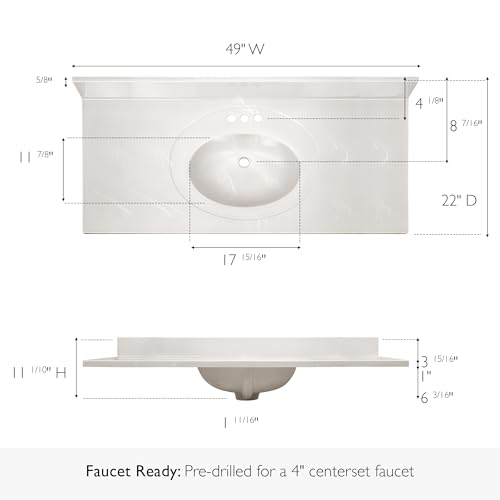 Image of Design House Cultured Marble Vanity Top, 49 in W x 22 in D, Integrated 4 in Centerset Oval Sink & Backsplash, Ivory Swirl, 586347