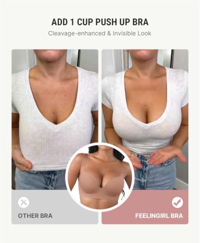 Image of FeelinGirl Wireless Push Up Bra Full Support Lift Balconette Seamless | No Underwire Tshirt Bra, Full Coverage, Back Smoothing, No Show Comfy Bra for Deep V Clothes