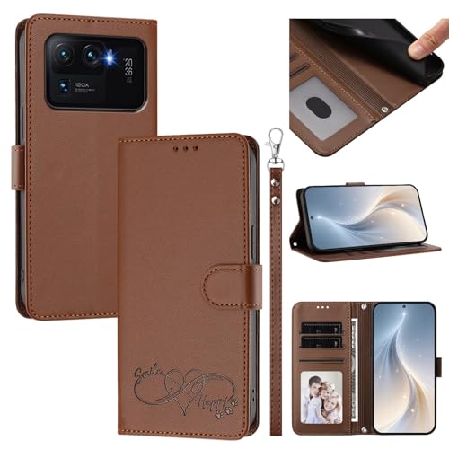 Jiajihua Cover Compatible with Xiaomi Mi 11 Ultra Phone Case【Card Cash Slot Wallet Design Flip Kickstand Drop Protection】 Brown