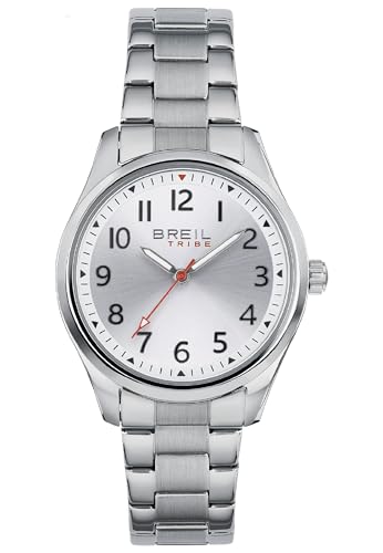 BREIL, Beginning Collection, Reloj para Hombre, con Caja y Bisel de Acero Pulido, Brazalete Bilux, Esfera Plateada con Acabado Rayos de Sol, Cierre Plegable, Diámetro 36 mm, Plata-Rojo BREIL, Beginning Collection, Reloj para Hombre, con Caja y Bisel de Acero Pulido, Brazalete Bilux, Esfera Plateada con Acabado Rayos de Sol, Cierre Plegable, Diámetro 36 mm, Plata-Rojo