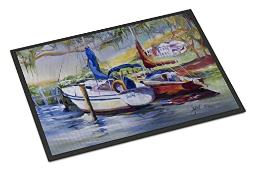 Caroline's Treasures JMK1053MAT Lucky Dream Sailboat Doormat 18x27 Front Door Mat Indoor Outdoor Rugs for Entryway, Non Slip Washable Low Pile, 18H X 27W