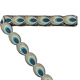 Inzegao 4.9 Yards Peacock Feather Embroidery Pattern Lace Ribbon Ethnic Style Iron-On Patch for Decor Crafts Costume Design