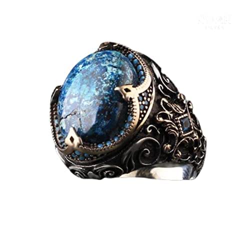 Amazon.com: Azurite Stone Silver Man Ring-925k Silver Mens Ring ...