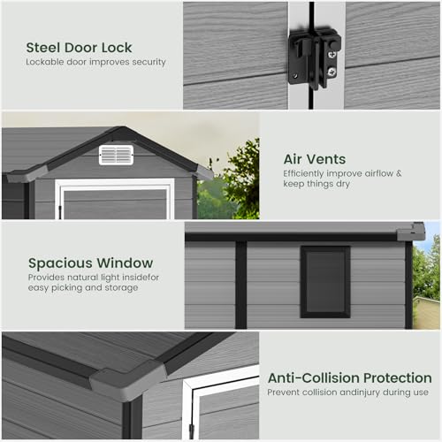 Image of GVDV 4x6FT Outdoor Resin Plastic Storage Shed with Reinforced Floor, All-Weather Plastic Shed with Lockable Door, Window, Waterproof Tool Storage for Backyard, Garden, Patio, Tool Storage