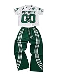 GORGLITTER Men's 2 Piece Beach Vacation Outfits Number Print Short Sleeve Jersey Shirts Drawstring Waist Pants Set Green X-Large
