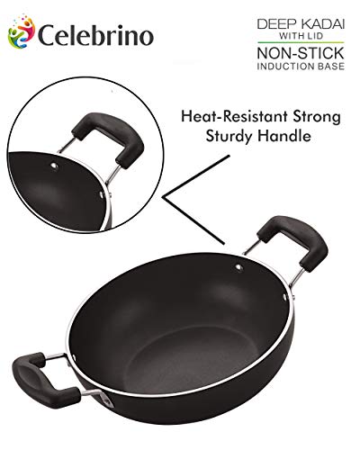 Image of Celebrino Pots & Pan 4 Pieces Set Heavy Guage 4mm Thick Aluminum Cookware for Induction /Electric /Ceramic /Gas Stove Tops |3-Layer Nonstick Coatings|Removable Heat-Resistant Handle, Black