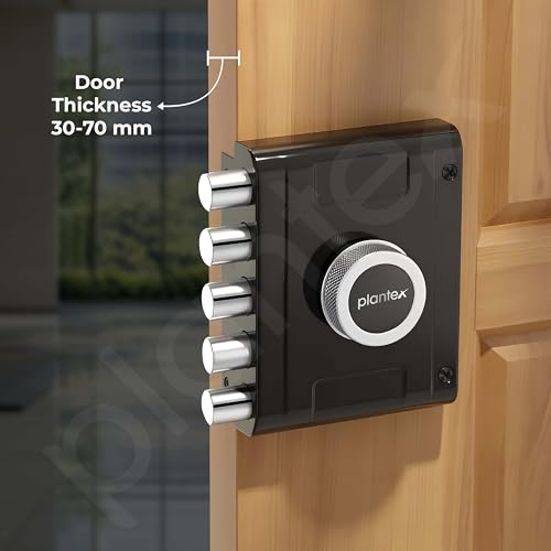 Image of Plantex Stainless Steel Door Cylinder Lock /Main Door Deadbolt Lock Five Bullets /Door Lock Set with 4 Pin Cylindrical Keys - Pack of 1 (Penta, Black)