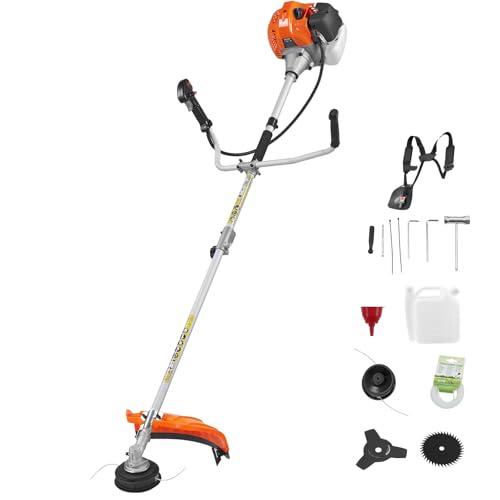 VEVOR Cordless String Trimmer 52 cc 2-Stroke Gas Powered Weed Wacker 17 Cordless Grass Trimmer Multi-Functional Lawn Edger with Shoulder Strap & 3T Blade Weed Eater for Quick Grass Cleaning