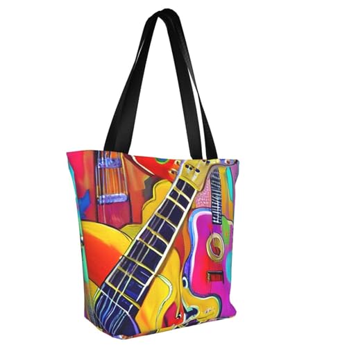 Color Acoustic and Guitars Print Comfortable Shoulder Bag Summer HandbagTravel Beach Work Daily Use Versatile Carry2