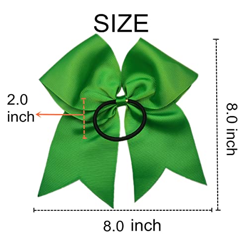 16 Pcs Large Cheer Hair Bows Ponytail Holder 8 Inches Cheer Hair Ties Elastic Bands Hand-Made Grosgrain Ribbon Hair Accessories For Cheerleading Teen Girls College Sports (8.0 Inches, Green) #TOP2