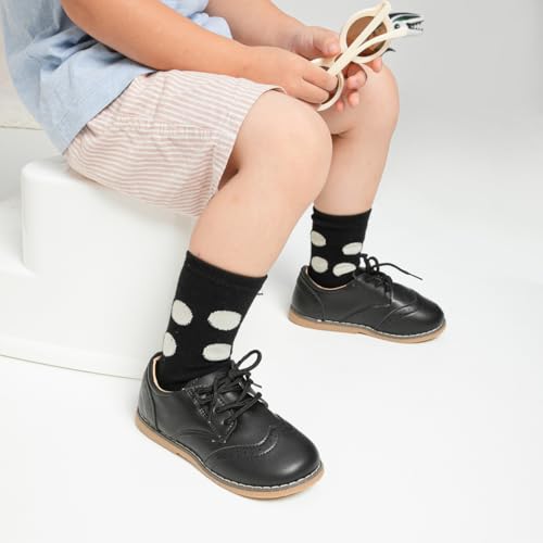 Image of Kannior Boys Girls Oxford PU Leather Shoes Little Kid Wedding Dress Shoes Toddler Lace Up Non-Slip Texture Sole Loafer Flats Classic School Uniform Walking Shoes