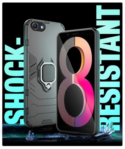 Image of WOW IMAGINE Shock Proof Back Case Mobile Cover for Oppo A83 | Back Cover Case (Tough Armor | Hybrid PC + TPU | Ring Holder & in-Built Kickstand | Black)