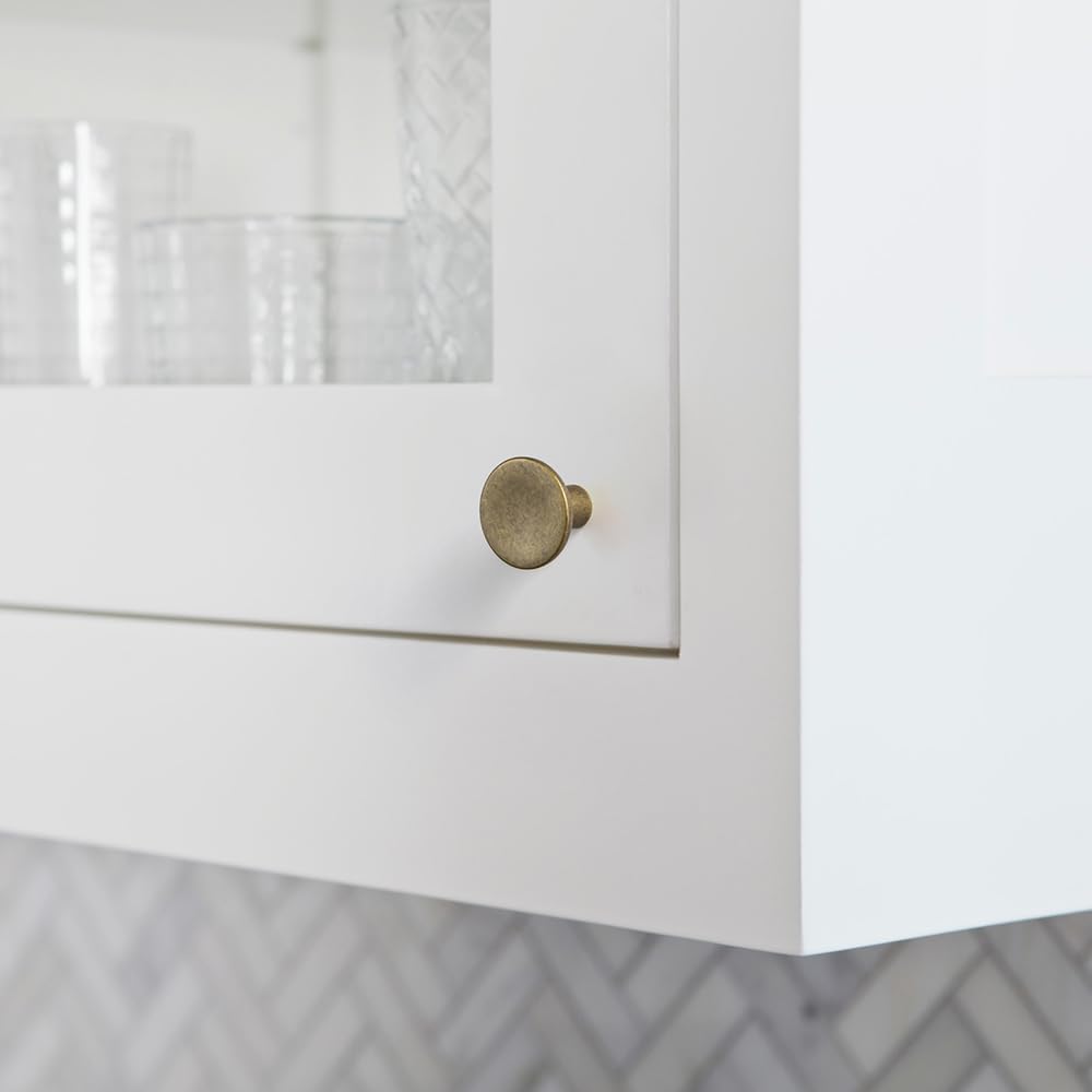 Goo-Ki 6 Pack Classic Antique Brass Cabinet Knobs - Minimalist Round Kitchen Handles Vintage Hardware