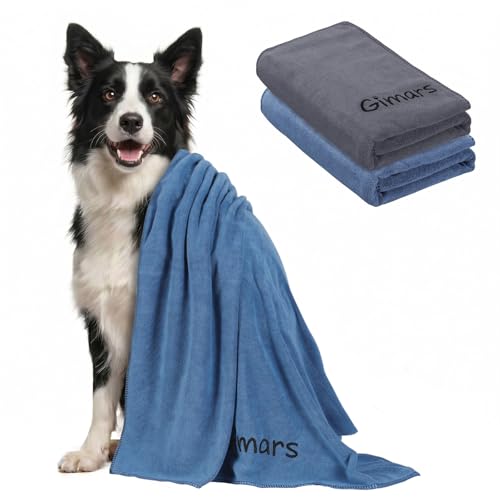 Gimars Super Absorbent Dog Towel Microfibre Dog Drying Towel for Faster Drying Soft Quick Dry Pet Towel 2 Pack 75 x 35 cm