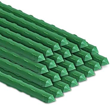 BOTINDO Garden Stakes 48 Inches Sturdy Green Plant Sticks 25 Pack, Metal Tomato Stakes Support, Yard Plant Support Cage for Potted Plants, Tomatoes, Trees, Cucumber, Fences, Beans (48 inch)