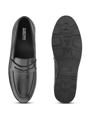 Image of STANPHORD Mens Loafers Men Black Solid Leatherette Formal Slip on Durable Moccasins Penny Loafers Shoes Without Laces