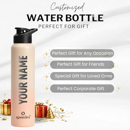 Image of Speedex Engraved Name Stainless Steel Sipper Water Bottle 1 Ltr - Customised Personalised Bottle for Kids & Adults, School, Gym, Sports, Black, Set of 1 (Peach Orange, Set Of 1)