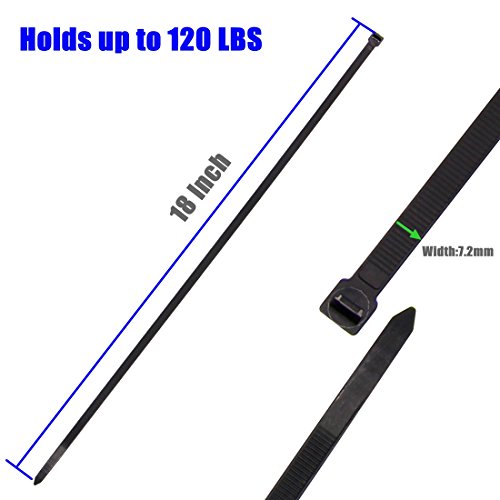 Haode Fashion Long 18 Inch Nylon Cable Ties 50 Strips-Large 120Lb Strength-Heavy Duty Industrial Durable Strong Cable Ties- Indoor Outdoor Garden Ties Use(18",120Lb, Black) #TOP4
