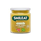 Smileat - Tarrito Ecológico con Verduras, Ingredientes Naturales, para Bebés desde 6 Meses, Sano y Saludable, sin Gluten, Sabor a Brócoli, Cordero y Chirivía - Tarro de 230 g