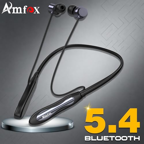 Image of Amfox Tarang Neckband, 120 Hours Play Time, 300 mAh Battery with IC Protection, 5.4v Bluetooth, 20Hz to 20 KHz Frequency Response, IP55 Protection, Magnetic On-Off, Stand-by Time 350 Hr, Black