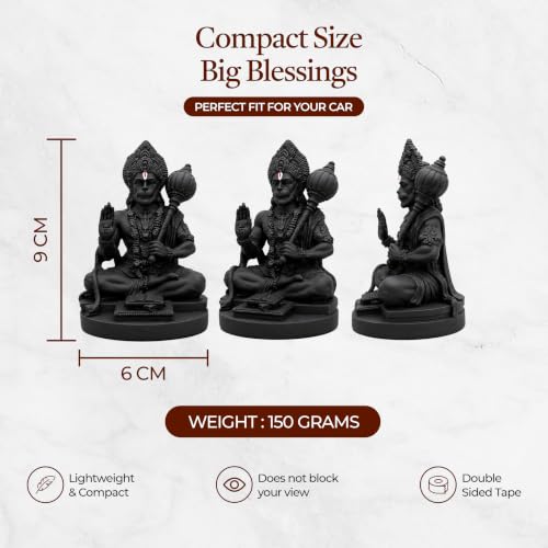 Image of UNOVATE Hanuman Idol for Car Dashboard, Home, Office Desk - Hanuman Murti for for Pooja, Temple Showpiece, Decoration, Festivals and Gifting. (Black Idol)