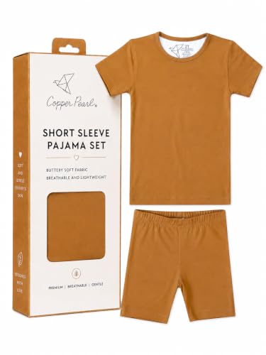 Copper Pearl 2 Piece Pajama Sets, Stylish Short Sleeve Pajamas for Babies Toddlers and Kids, Ultra-Soft Premium Material, 2 Years, Camel